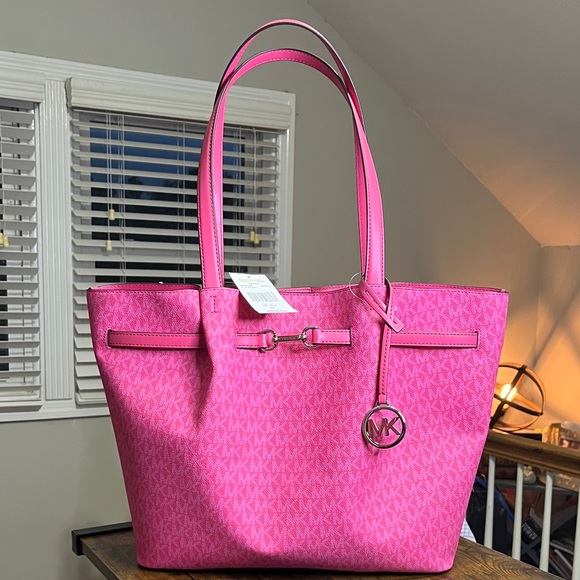 Michael Kors Handbags - Michael Kors Pink MK Logo Tote with Signature Charm